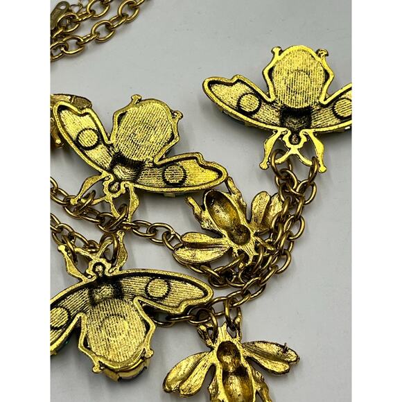 Stainless Steel Gold Plated Green Rhinestone Queen Bumble Bee Statement Necklace - Picture 7 of 12